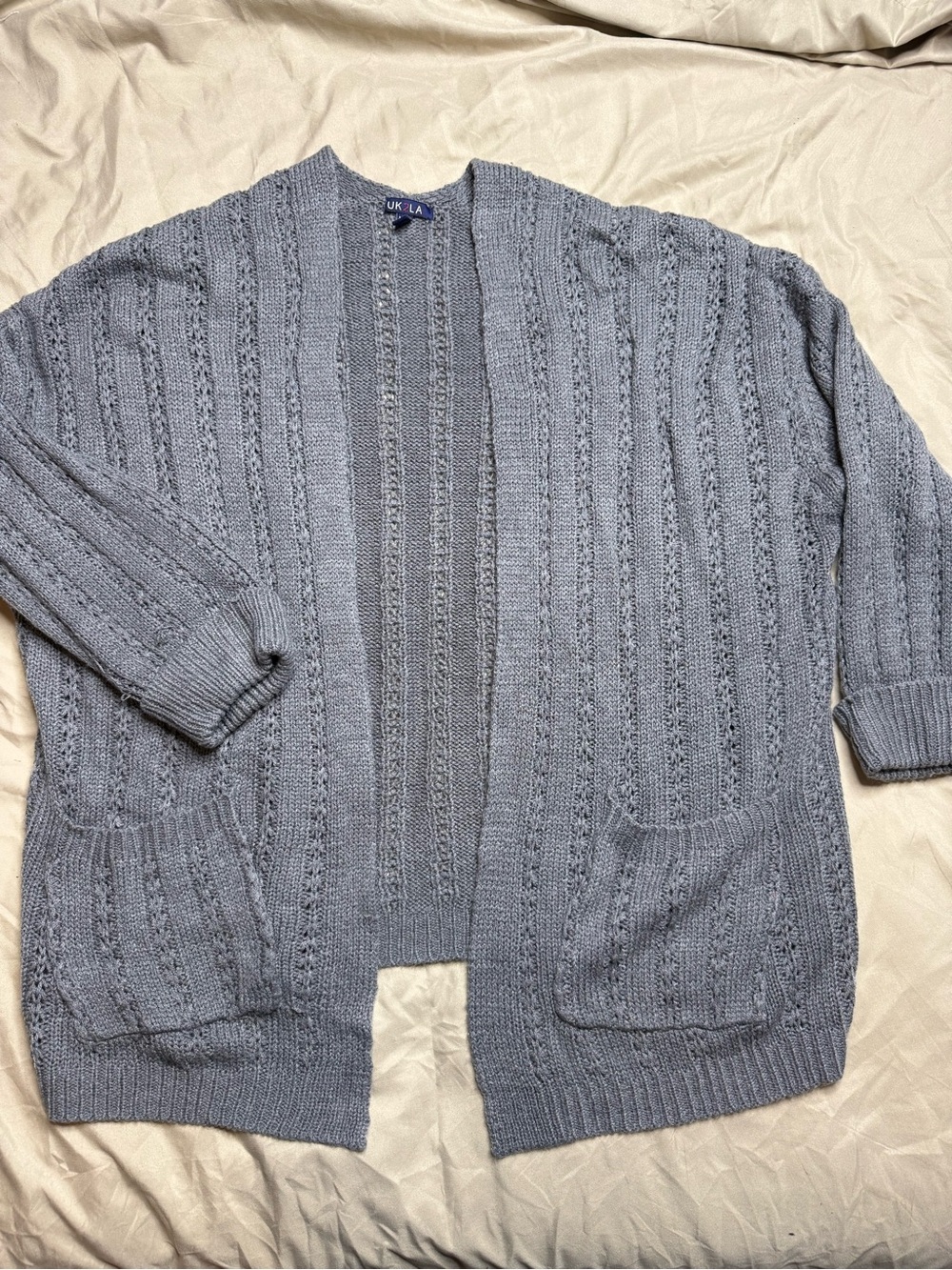 UK2LA Women's Gray Open Front Knit Cardigan Medium